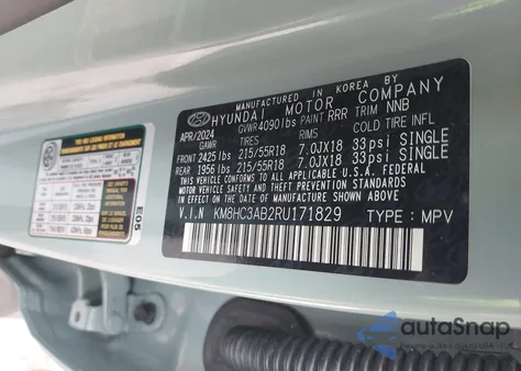 2024 Hyundai Kona Sel z USA, uszkodzony, nr VIN KM8HC3AB2RU171829